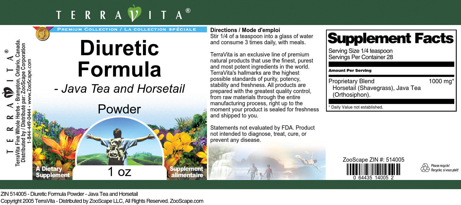 Diuretic Formula Powder - Java Tea and Horsetail - Label