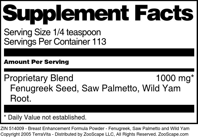 Breast Enhancement Formula Powder - Fenugreek, Saw Palmetto and Wild Yam - Supplement / Nutrition Facts