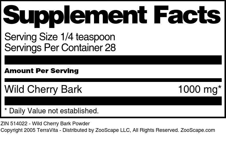 Wild Cherry Bark Powder - Supplement / Nutrition Facts