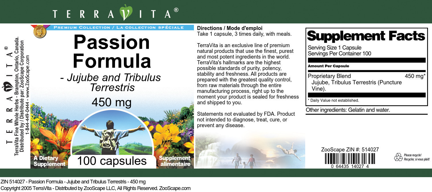 Passion Formula - Jujube and Tribulus Terrestris - 450 mg - Label
