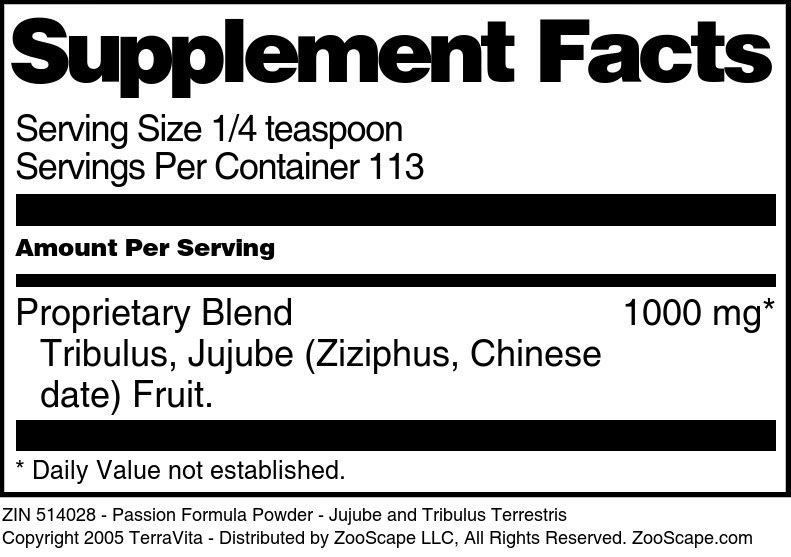 Passion Formula Powder - Jujube and Tribulus Terrestris - Supplement / Nutrition Facts