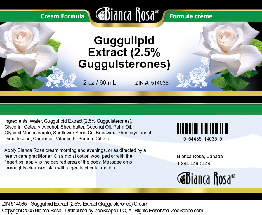 Guggulipid Extract (2.5% Guggulsterones) Cream - Label