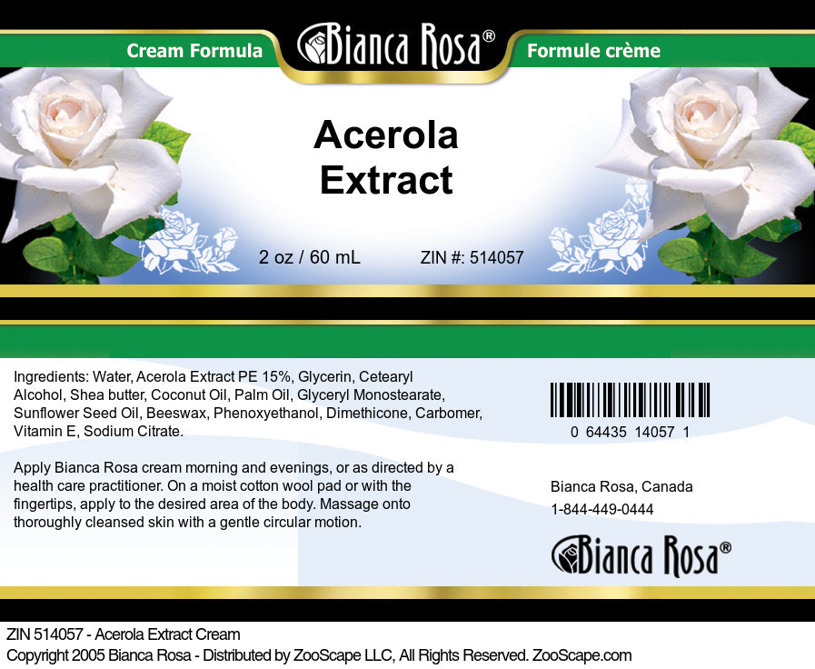 Acerola Extract Cream - Label