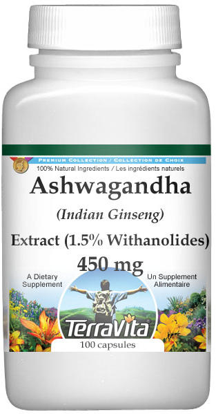 Ashwagandha (Indian Ginseng) Extract (1.5% Withanolides) - 450 mg