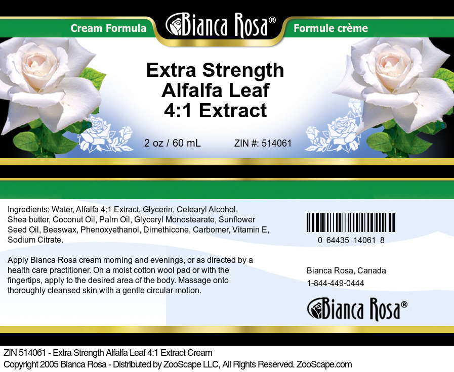 Extra Strength Alfalfa Leaf 4:1 Extract Cream - Label