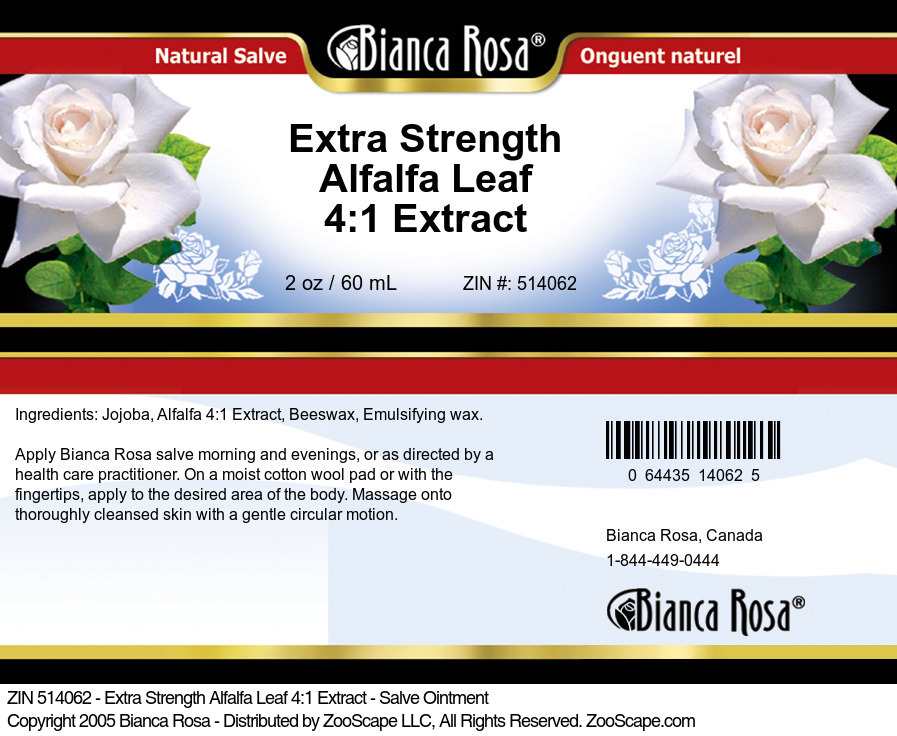 Extra Strength Alfalfa Leaf 4:1 Extract - Salve Ointment - Label
