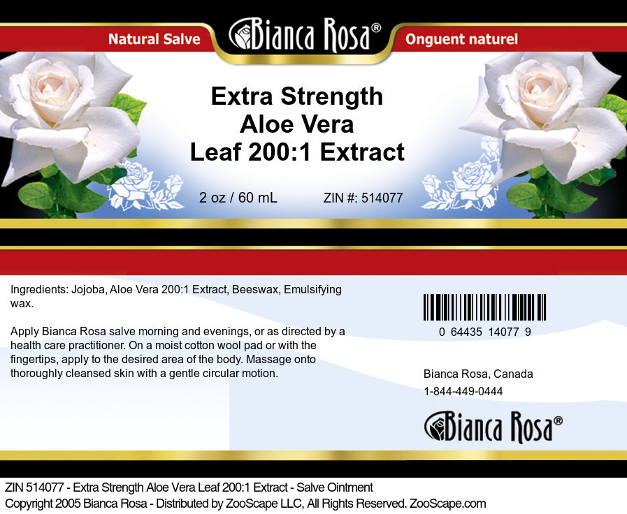Extra Strength Aloe Vera Leaf 200:1 Extract - Salve Ointment - Label