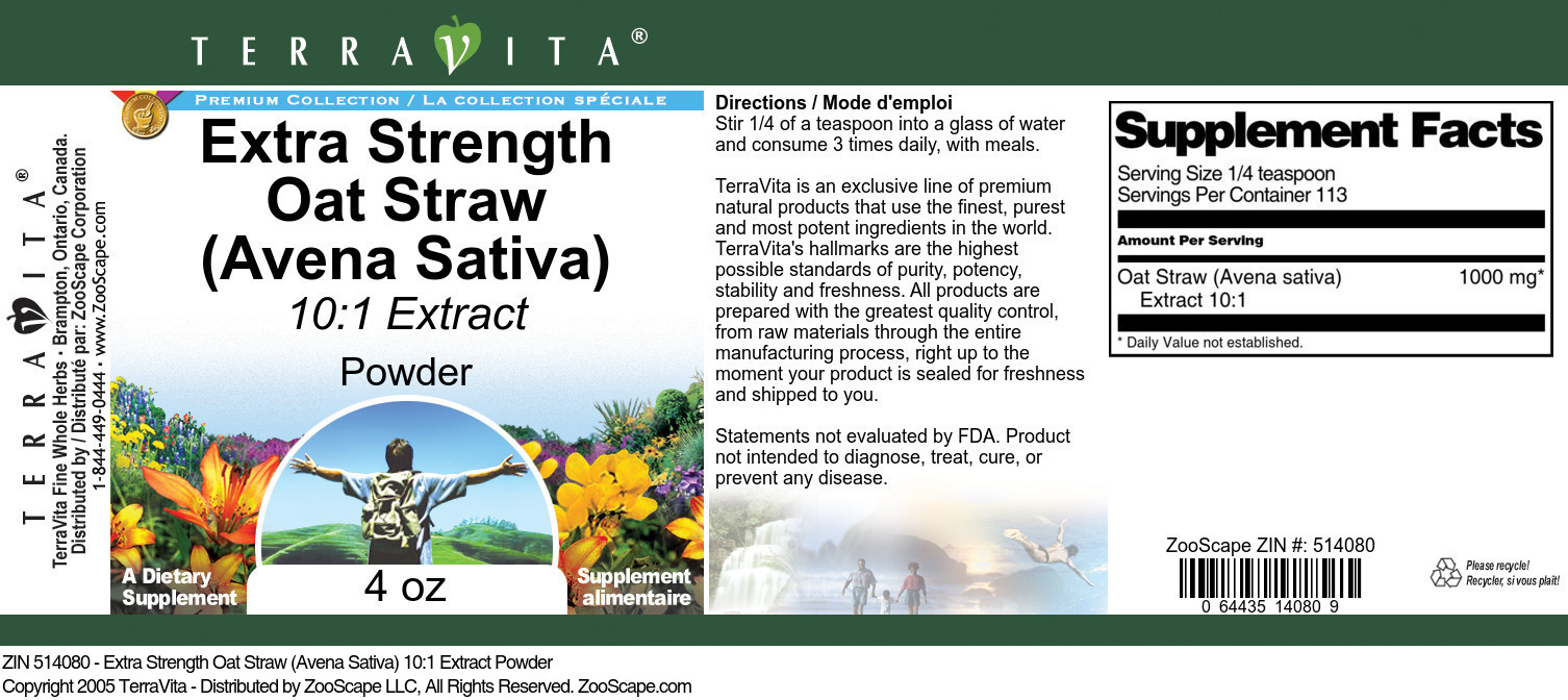 Extra Strength Oat Straw (Avena Sativa) 10:1 Extract Powder - Label
