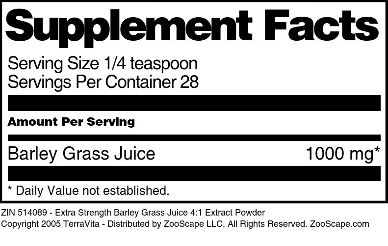 Extra Strength Barley Grass Juice 4:1 Extract Powder - Supplement / Nutrition Facts
