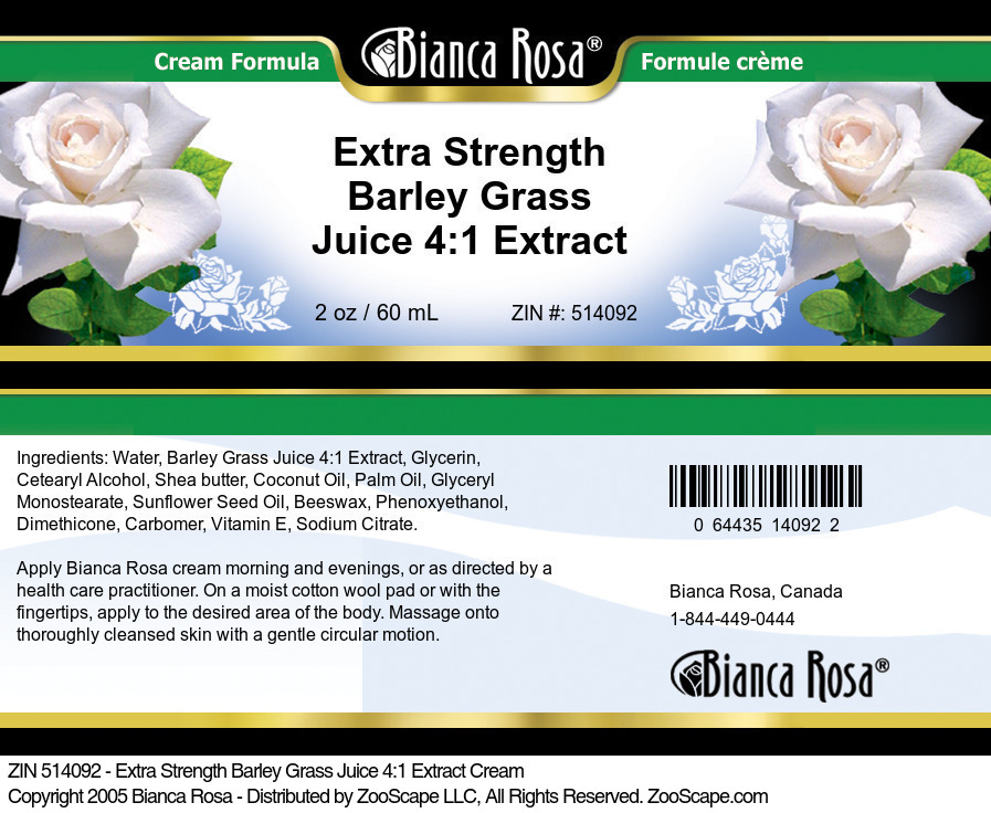 Extra Strength Barley Grass Juice 4:1 Extract Cream - Label