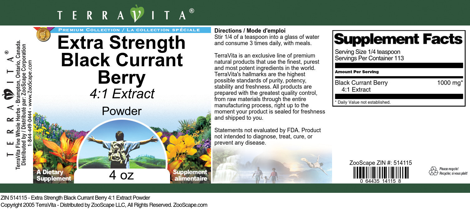 Extra Strength Black Currant Berry 4:1 Extract Powder - Label