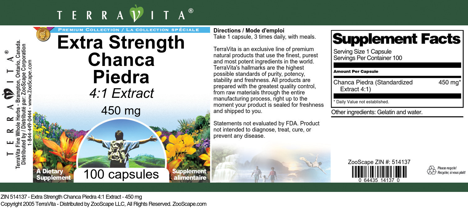 Extra Strength Chanca Piedra 4:1 Extract - 450 mg - Label