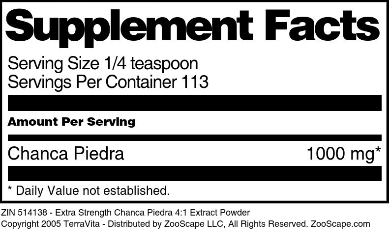 Extra Strength Chanca Piedra 4:1 Extract Powder - Supplement / Nutrition Facts