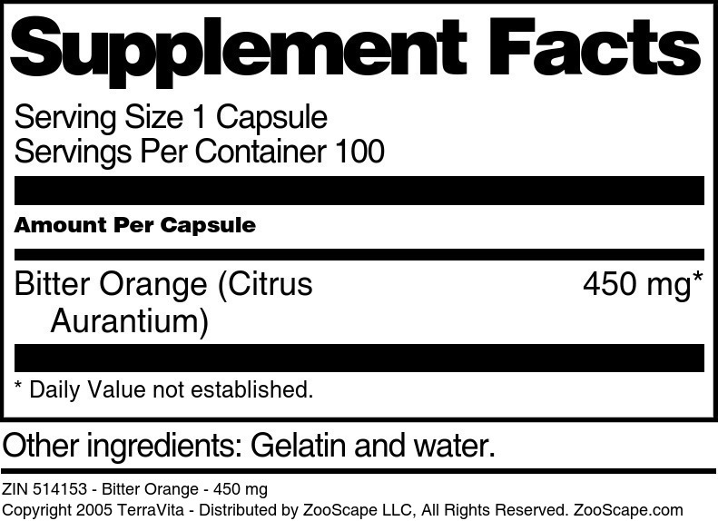 Bitter Orange - 450 mg - Supplement / Nutrition Facts