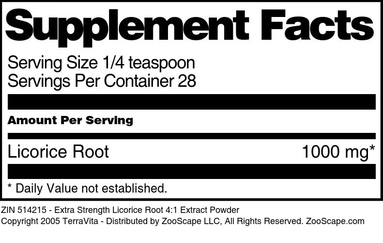 Extra Strength Licorice Root 4:1 Extract Powder - Supplement / Nutrition Facts
