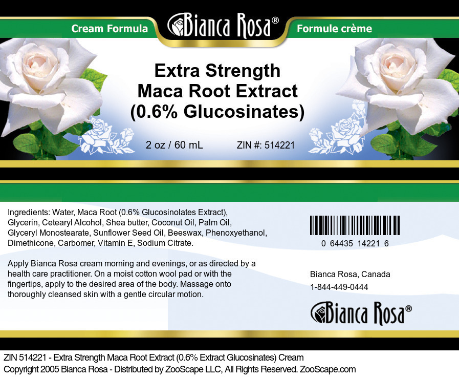 Extra Strength Maca Root Extract (0.6% Glucosinates) Cream - Label