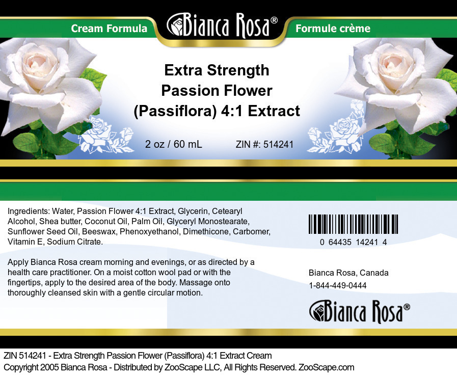 Extra Strength Passion Flower (Passiflora) 4:1 Extract Cream - Label