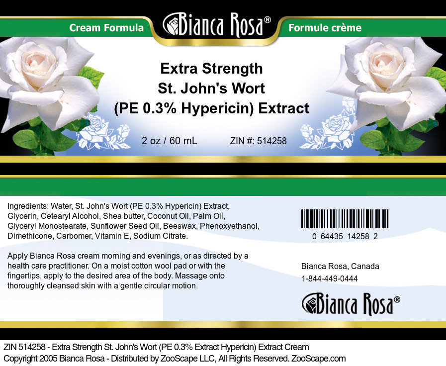 Extra Strength St. John's Wort (PE 0.3% Hypericin) Extract Cream - Label