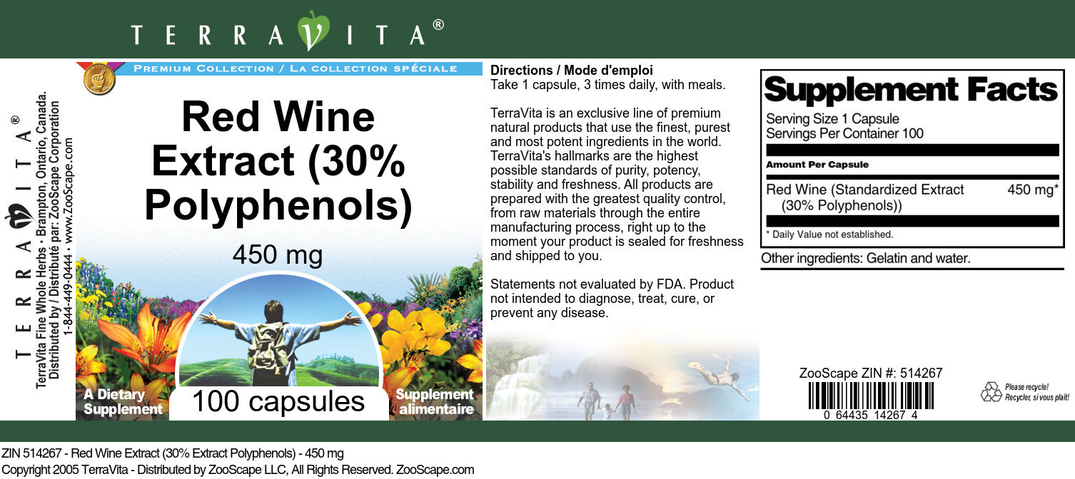 Red Wine Extract (30% Polyphenols) - 450 mg - Label