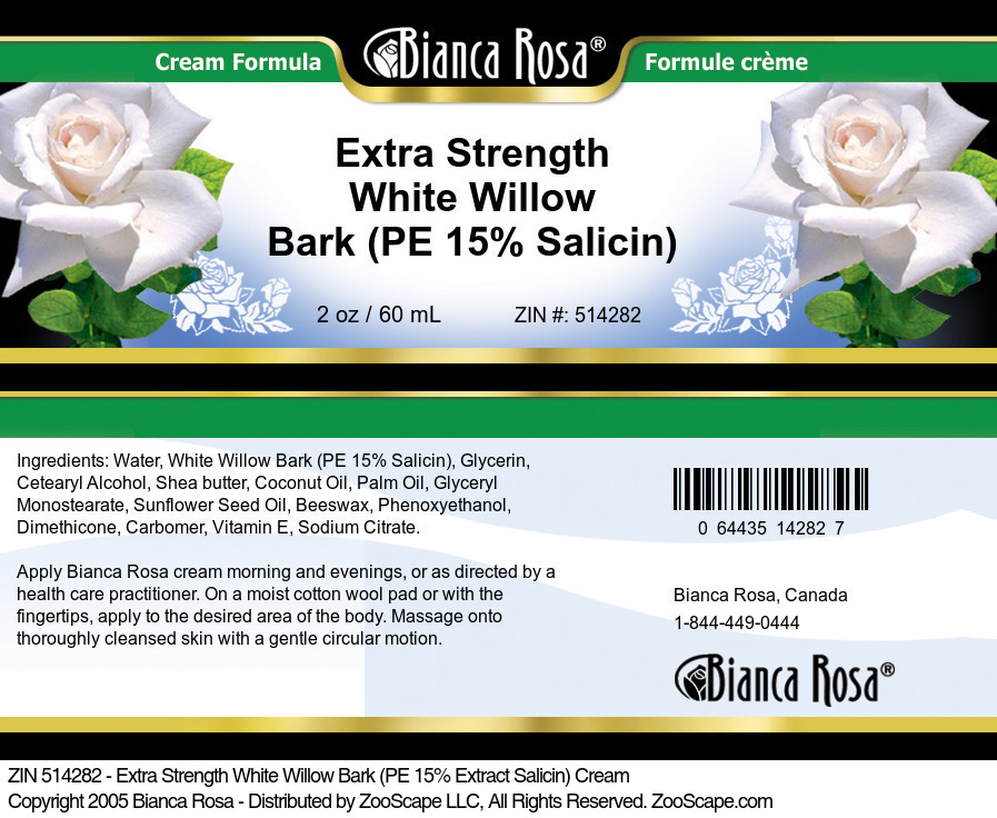 Extra Strength White Willow Bark (PE 15% Salicin) Cream - Label