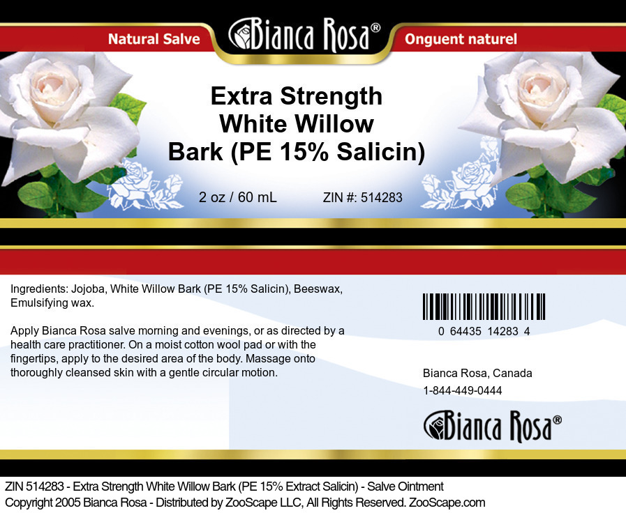 Extra Strength White Willow Bark (PE 15% Salicin) - Salve Ointment - Label