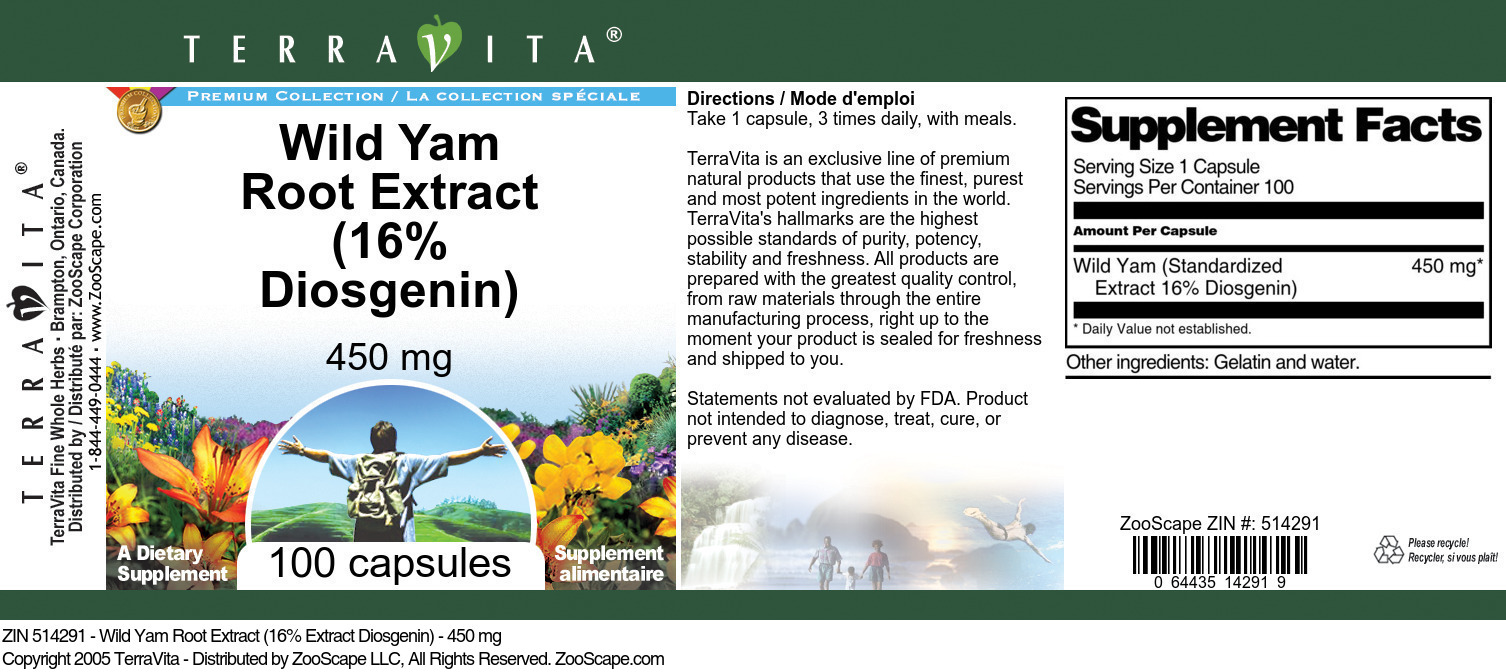 Wild Yam Root Extract (16% Diosgenin) - 450 mg - Label