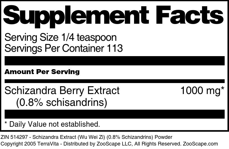 Schizandra Extract (Wu Wei Zi) (0.8% Schizandrins) Powder - Supplement / Nutrition Facts
