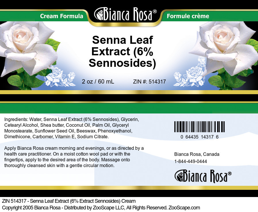 Senna Leaf Extract (6% Sennosides) Cream - Label
