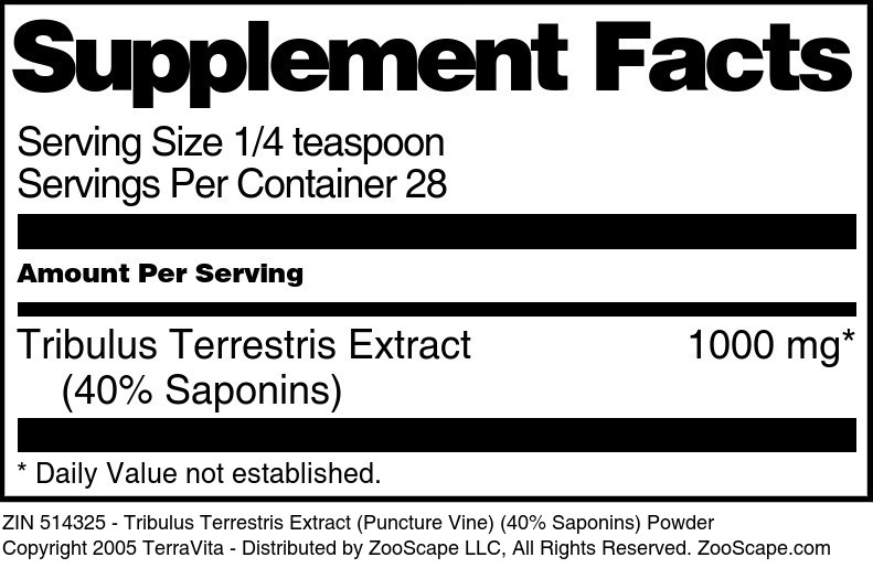 Tribulus Terrestris Extract (Puncture Vine) (40% Saponins) Powder - Supplement / Nutrition Facts