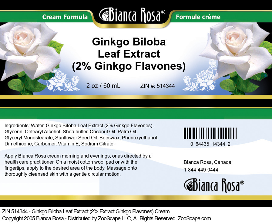 Ginkgo Biloba Leaf Extract (2% Ginkgo Flavones) Cream - Label