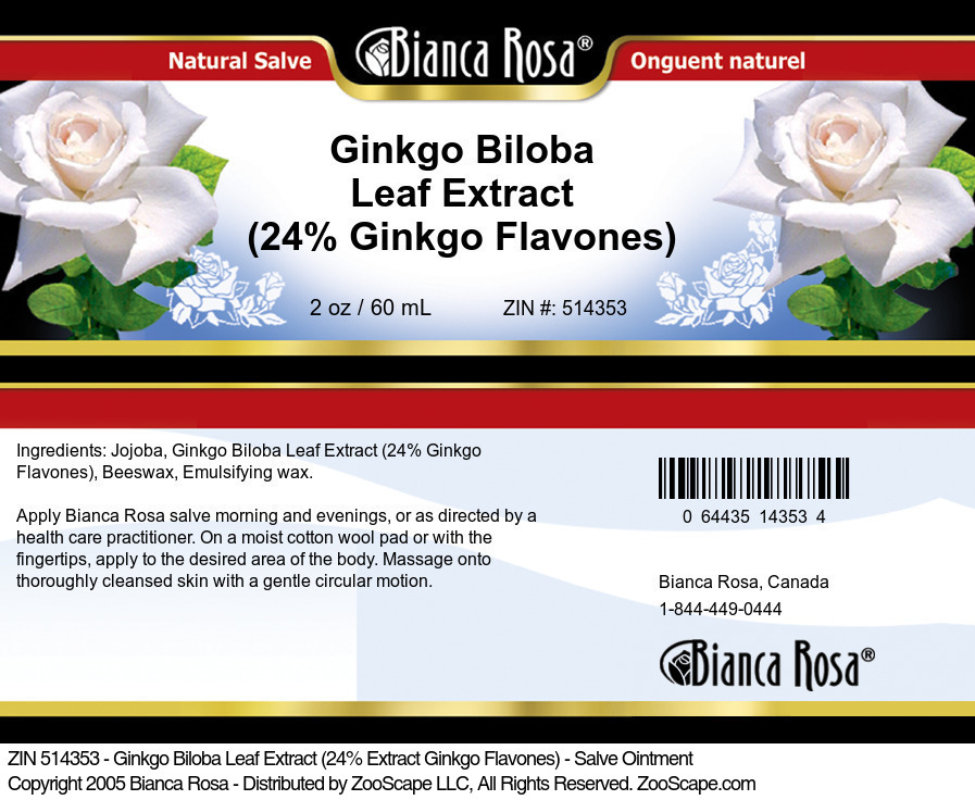 Ginkgo Biloba Leaf Extract (24% Ginkgo Flavones) - Salve Ointment - Label