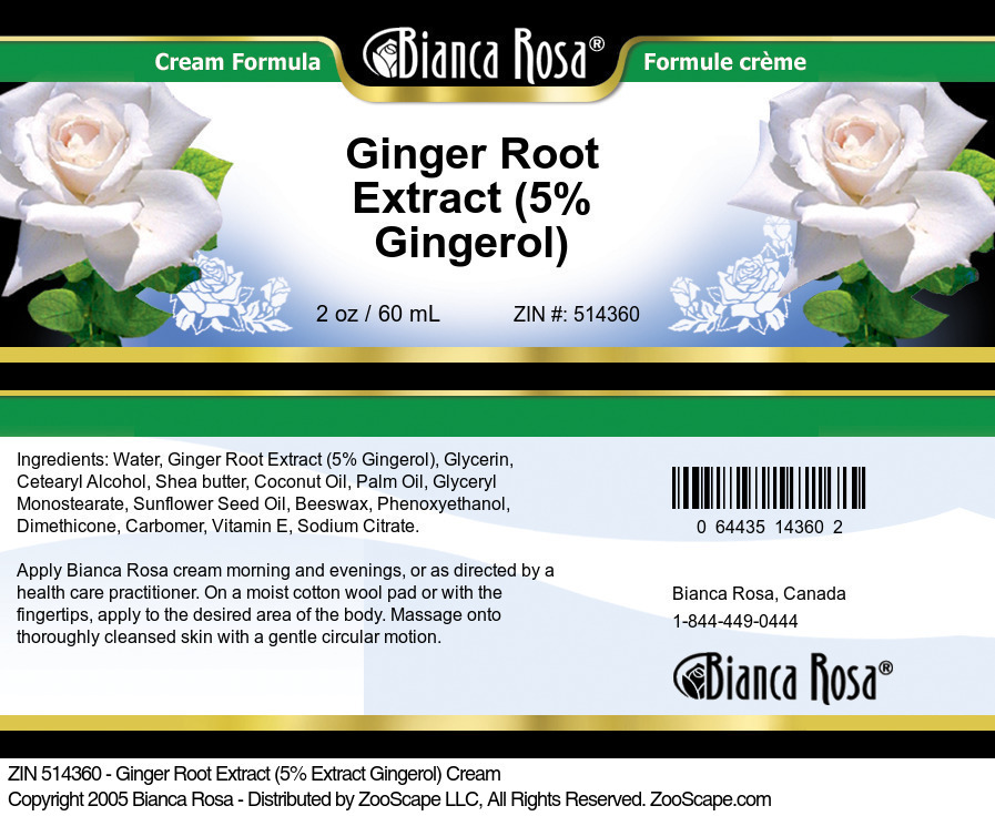 Ginger Root Extract (5% Gingerol) Cream - Label