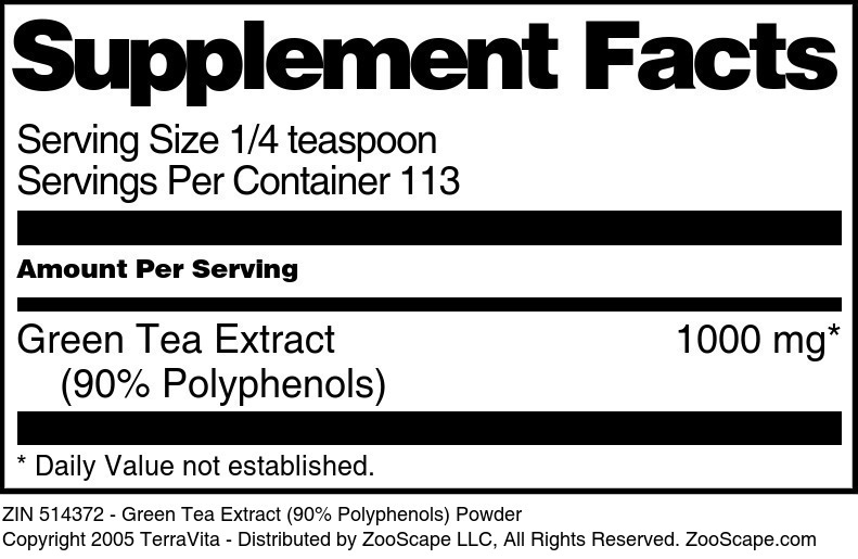 Green Tea Extract (90% Polyphenols) Powder - Supplement / Nutrition Facts