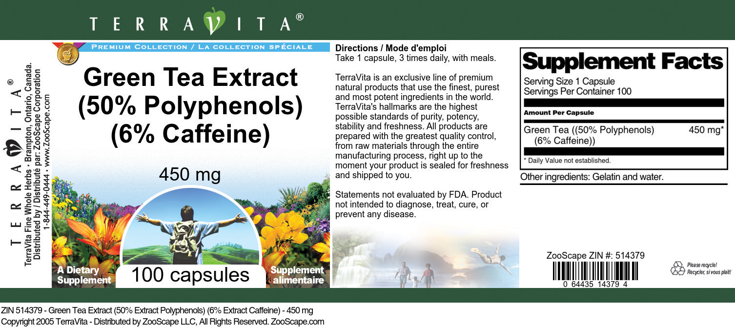 Green Tea Extract (50% Polyphenols) (6% Caffeine) - 450 mg - Label