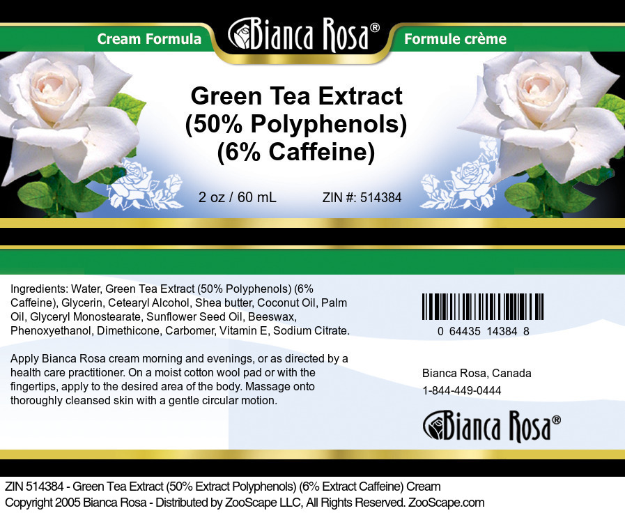 Green Tea Extract (50% Polyphenols) (6% Caffeine) Cream - Label