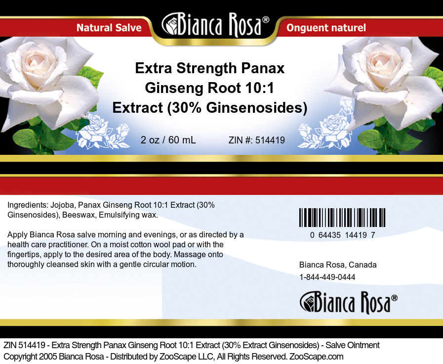 Extra Strength Panax Ginseng Root 10:1 Extract (30% Ginsenosides) - Salve Ointment - Label