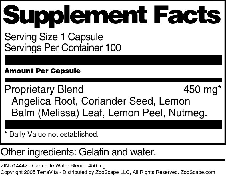 Carmelite Water Blend - 450 mg - Supplement / Nutrition Facts