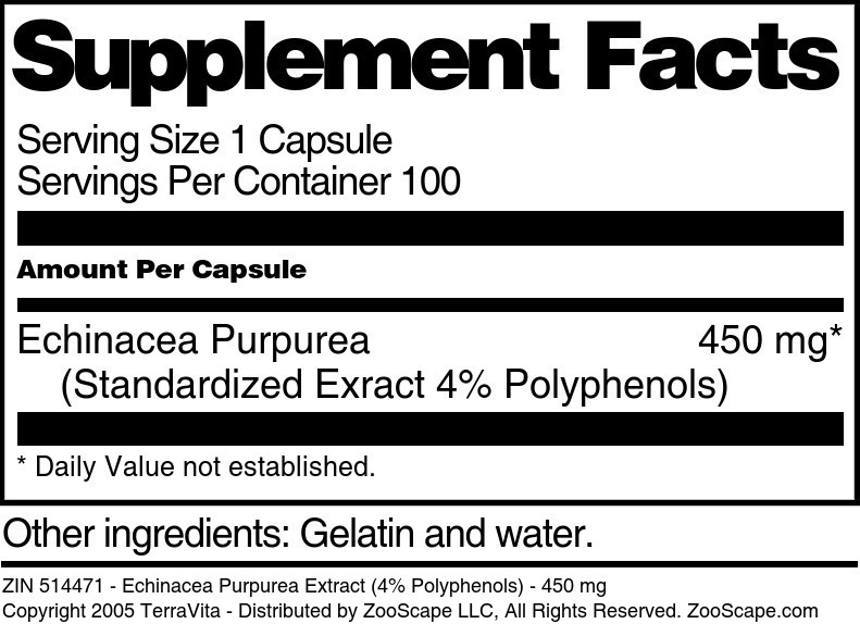 Echinacea Purpurea Extract (4% Polyphenols) - 450 mg - Supplement / Nutrition Facts