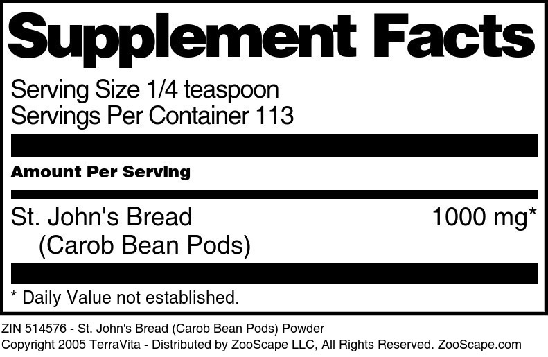 St. John's Bread (Carob Bean Pods) Powder - Supplement / Nutrition Facts