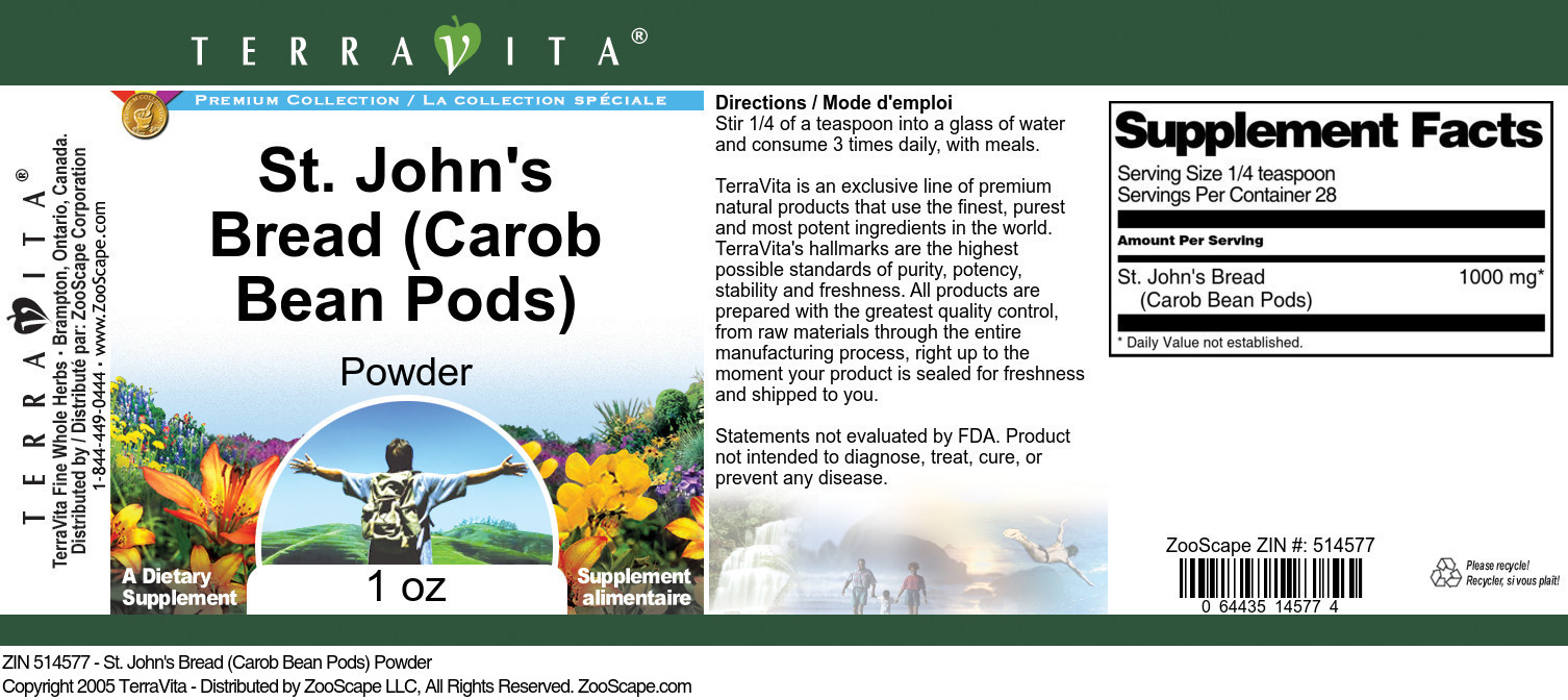 St. John's Bread (Carob Bean Pods) Powder - Label