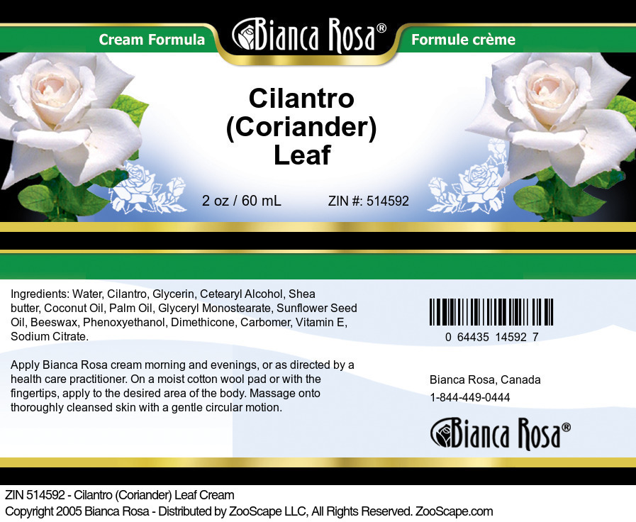 Cilantro (Coriander) Leaf Cream - Label