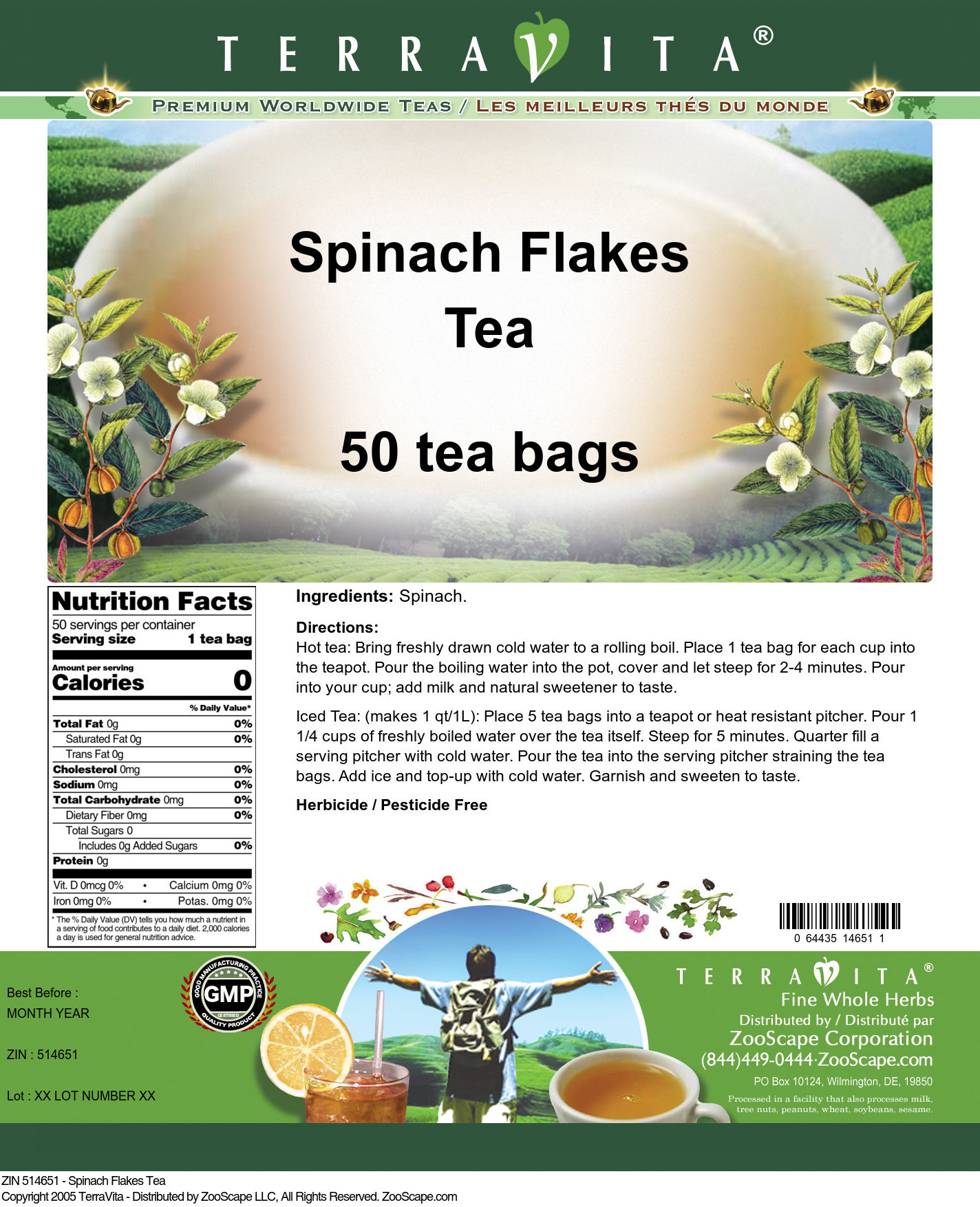 Spinach Flakes Tea - Label