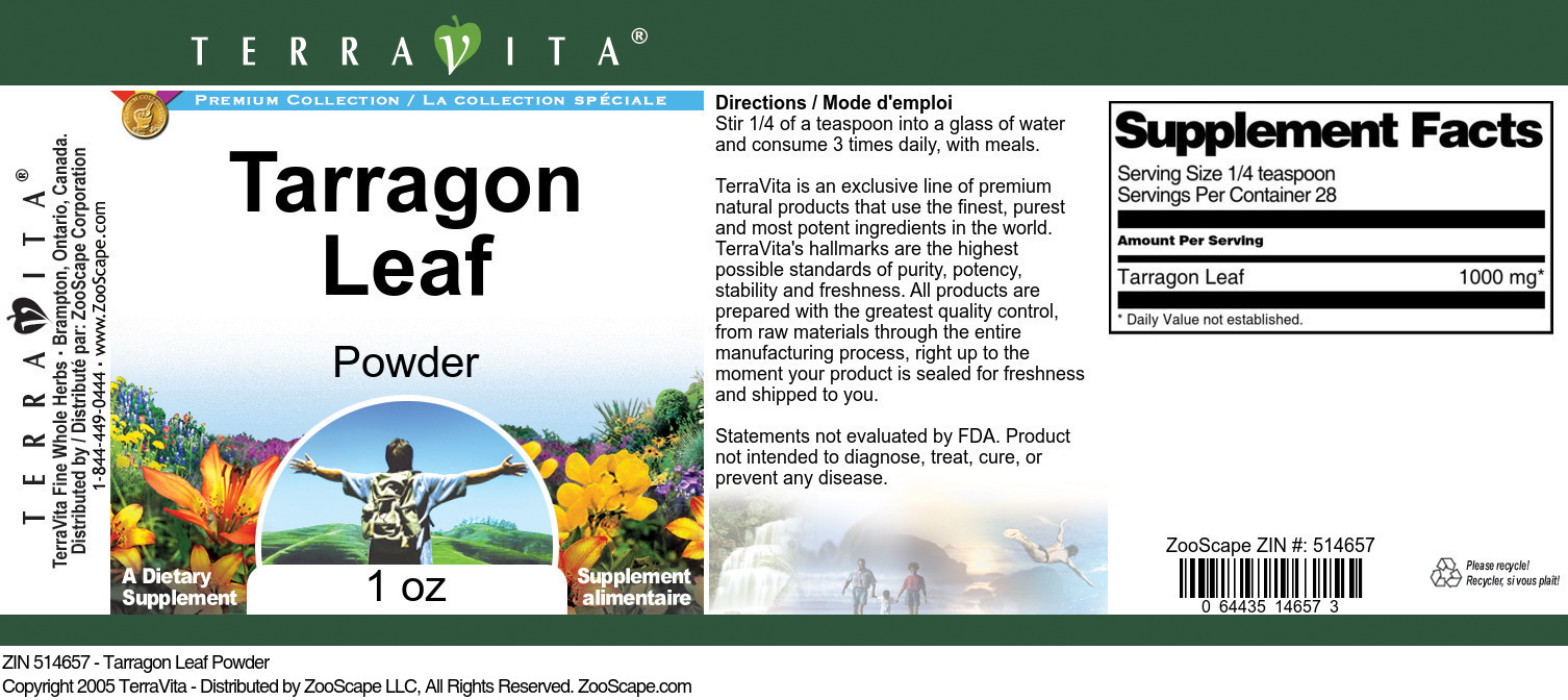 Tarragon Leaf Powder - Label