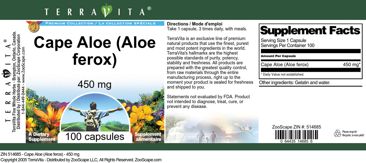 Cape Aloe (Aloe ferox) - 450 mg - Label