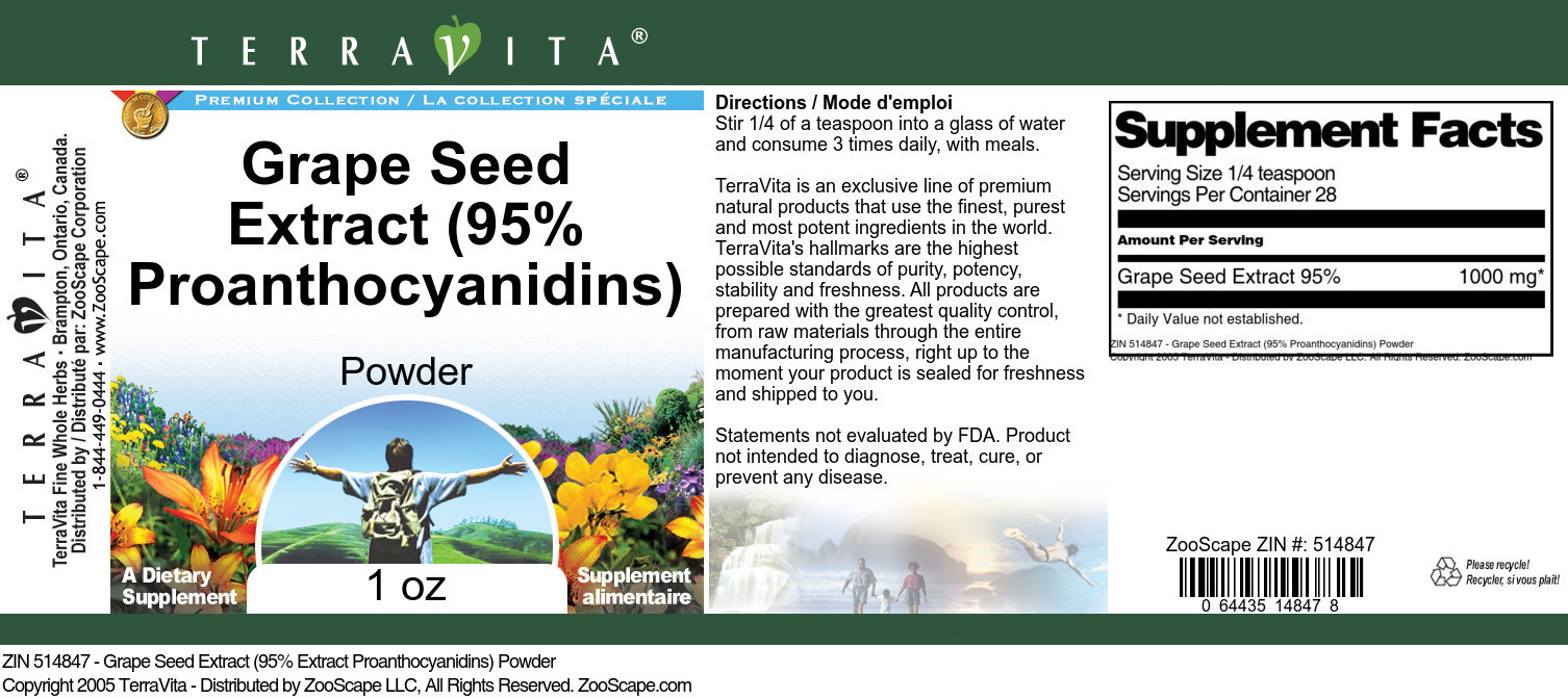Grape Seed Extract (95% Proanthocyanidins) Powder - Label