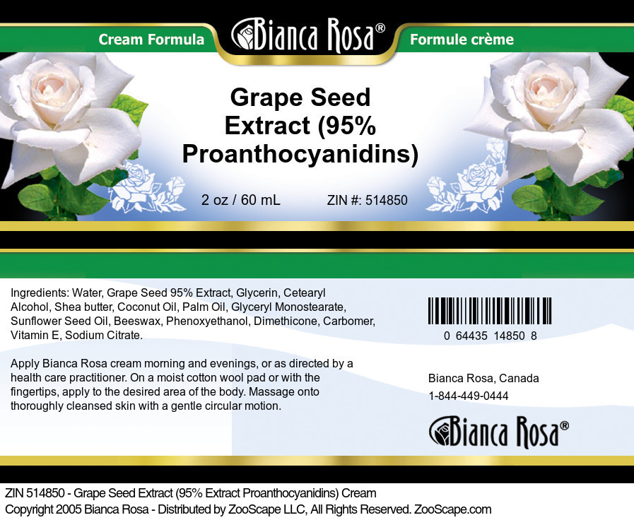 Grape Seed Extract (95% Proanthocyanidins) Cream - Label