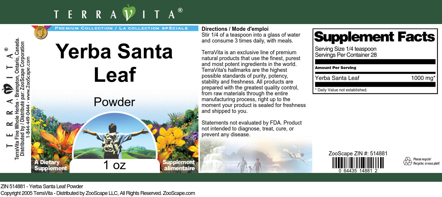 Yerba Santa Leaf Powder - Label