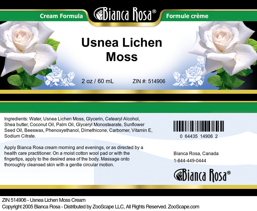 Usnea Lichen Moss Cream - Label