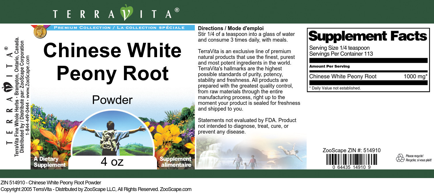 Chinese White Peony Root Powder - Label
