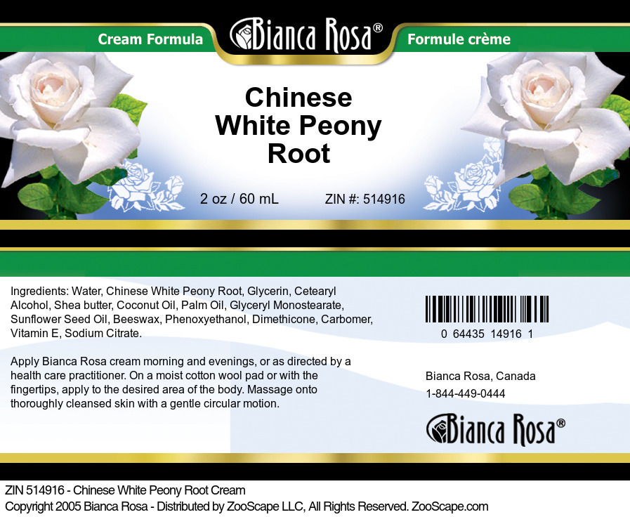 Chinese White Peony Root Cream - Label